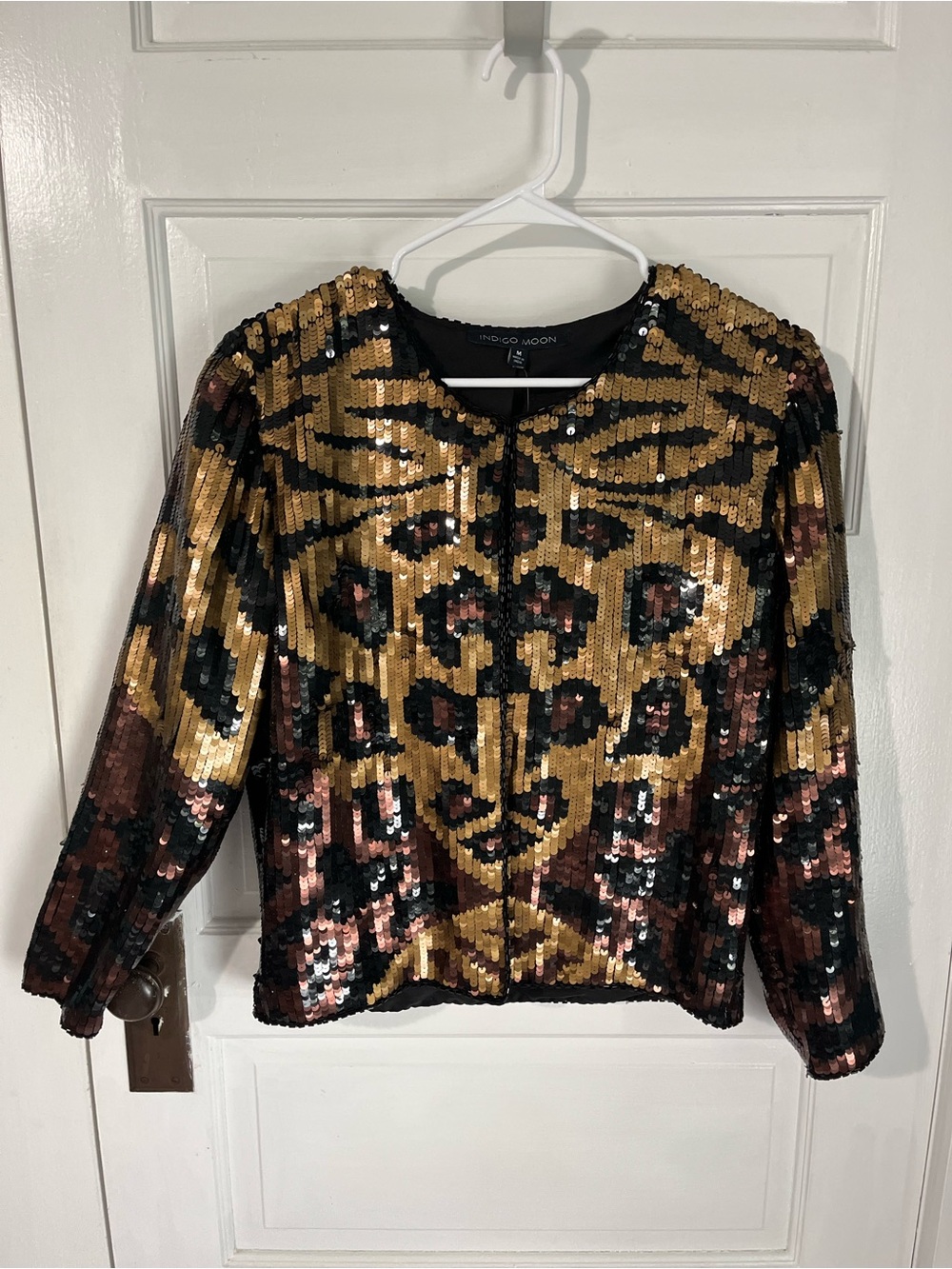 Vintage Indigo Moon Gold & Black Sequin Leopard-Print Top, size M